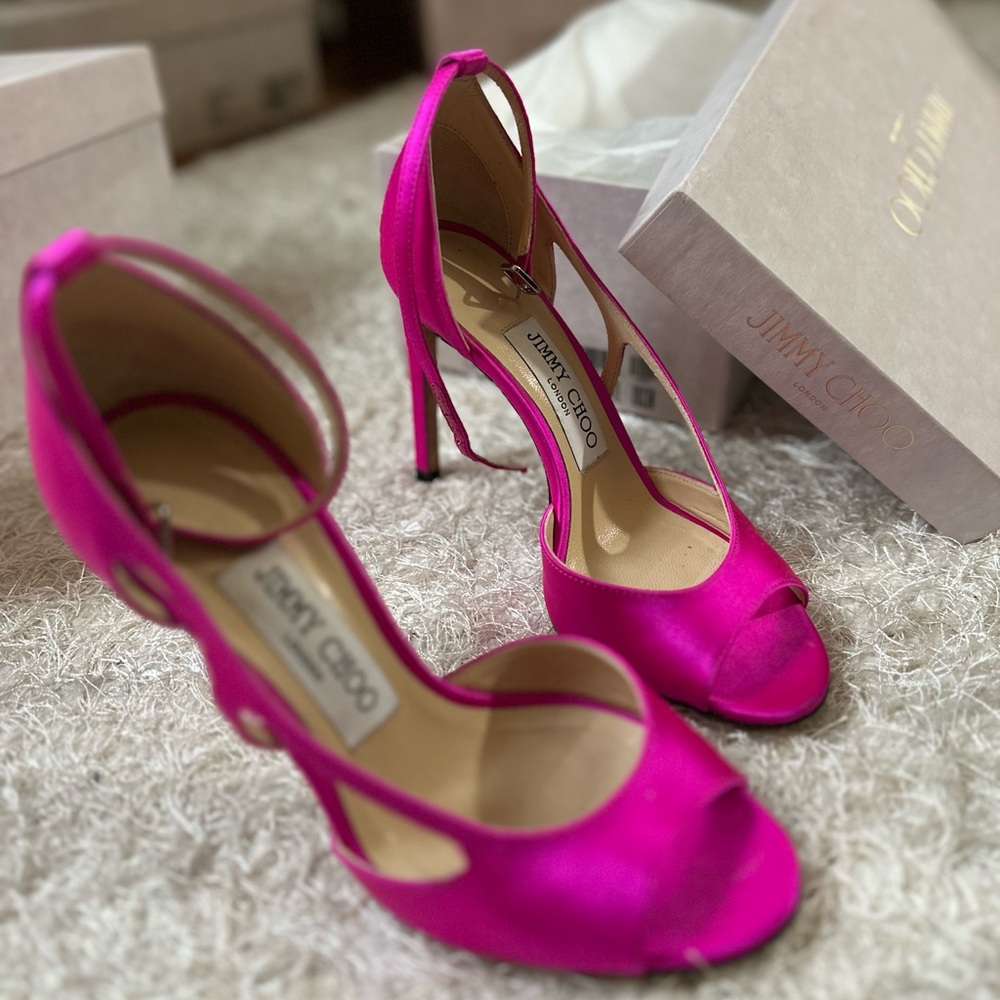 Jimmy Choo Women's Fuchsia Satin Heels 100 | 35.5
